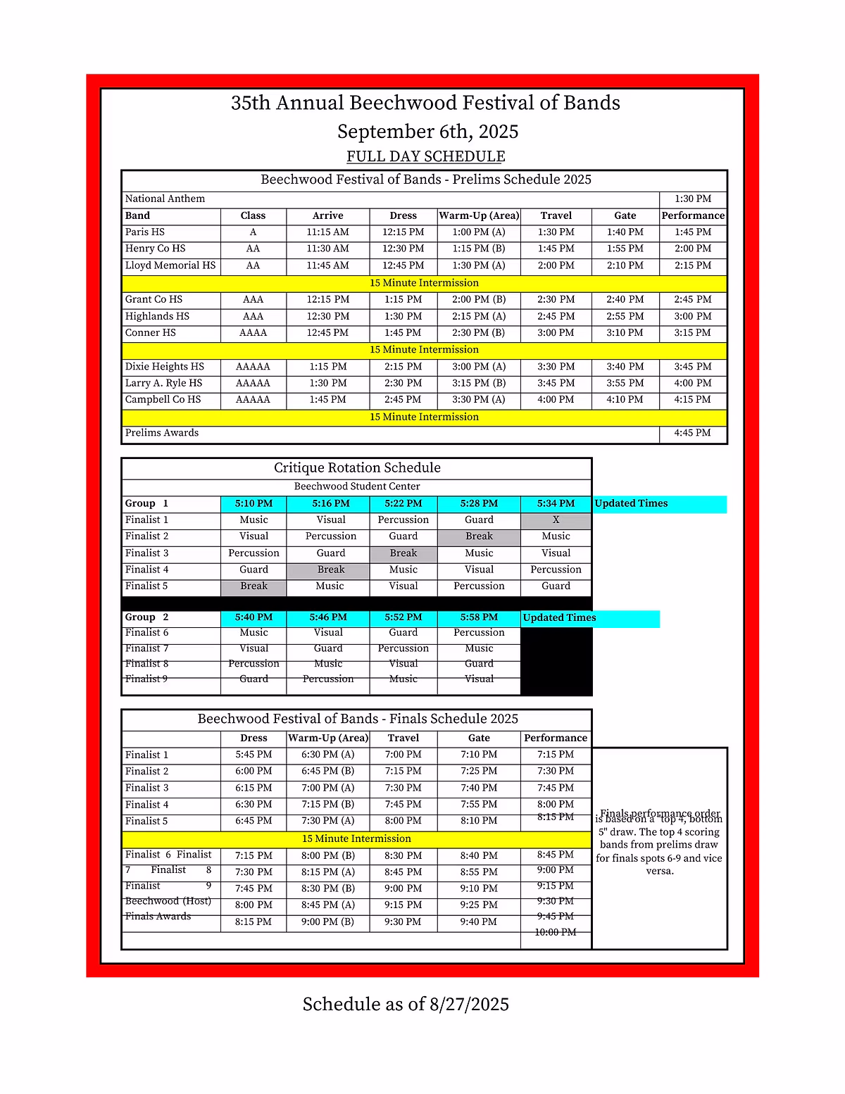 Festival full day schedule